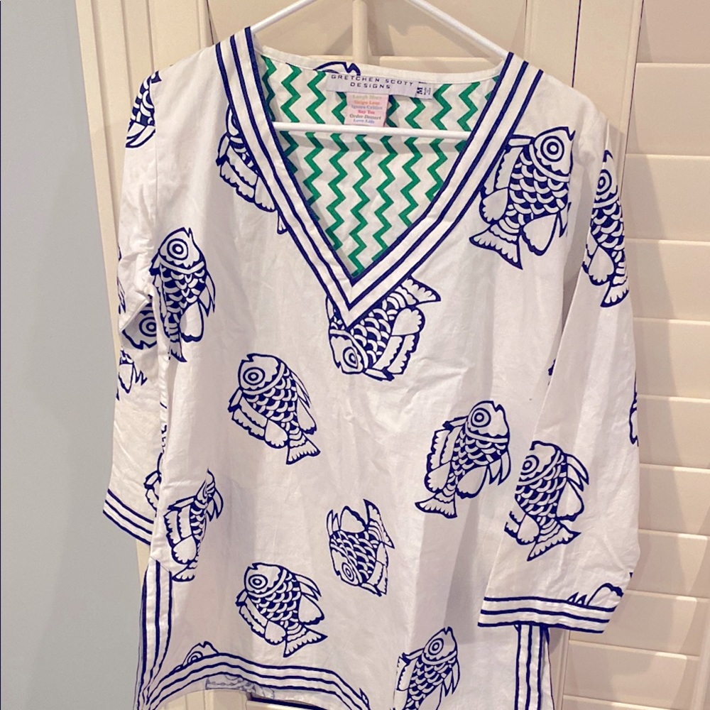 Blue and White Fish Print Tunic